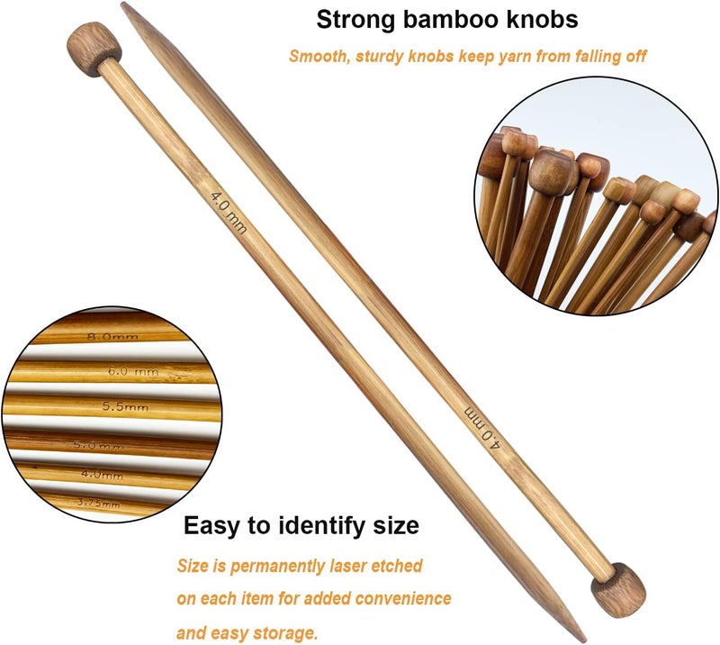 Mdoker Bamboo Knitting Needle Straight Single Pointed Sweater Knitting Needles 10-inch Length for Handmade DIY Knitting Projects,Size US 4(3.5mm) - Image 2